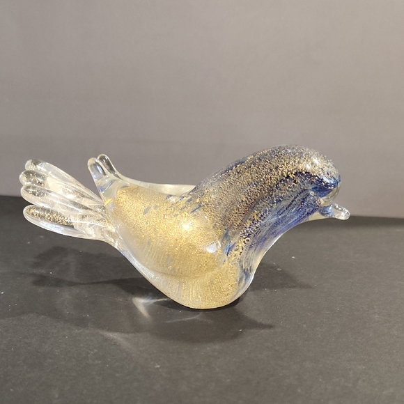 MURANO Gold Fleck And Blue Head/Neck Glass Dove Figurine